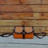 Premium Canvas & Leather shoulder small square Bag in veg-tan calfskin