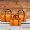 handmade travel weekend duffle handbag-structured boston tote in veg-tan calfskin thrre sizes - 图片 10