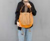 Handmade Italian Vegetable-Tanned Leather & Canvas Drawstring Crossbody Bag