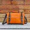 Structured Business Portfolio briefcase with Shoulder Strap italian veg-tan leather