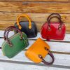 Handmade Italian Vegetable-Tanned Leather Shell handbag – Elegant Dome Satchel