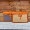 minimalist handmade business clutch document case in italian ve-tan calfskin and canvas - 图片 3