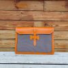minimalist handmade business clutch document case in italian ve-tan calfskin and canvas