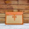 minimalist handmade business clutch document case in italian ve-tan calfskin and canvas - 图片 8