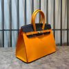 handmade Birkin structured top-handle handbag tote with protective feet in italy veg-tan calfskin - 图片 4