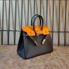 handmade Birkin structured top-handle handbag tote with protective feet in italy veg-tan calfskin - 图片 9