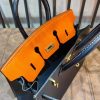 handmade Birkin structured top-handle handbag tote with protective feet in italy veg-tan calfskin - 图片 12