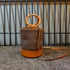 Premium 2-in-1 Leather Bucket Bag with Removable Canvas Pouch – Sculptural Wooden Handle Handbag - 图片 12