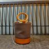 Premium 2-in-1 Leather Bucket Bag with Removable Canvas Pouch – Sculptural Wooden Handle Handbag - 图片 13