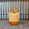 Premium 2-in-1 Leather Bucket Bag with Removable Canvas Pouch – Sculptural Wooden Handle Handbag